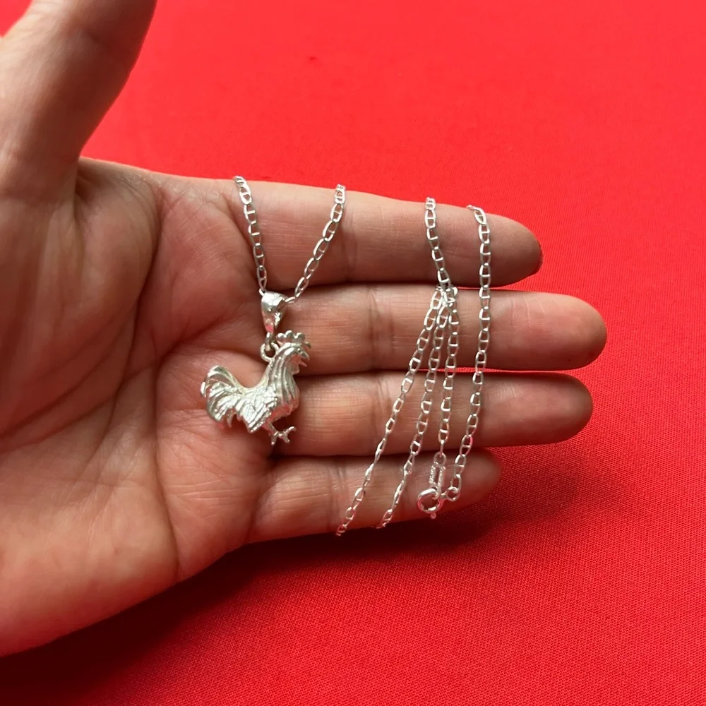 925 Sterling Silver‎ Rooster Charm Pendant and chain necklace